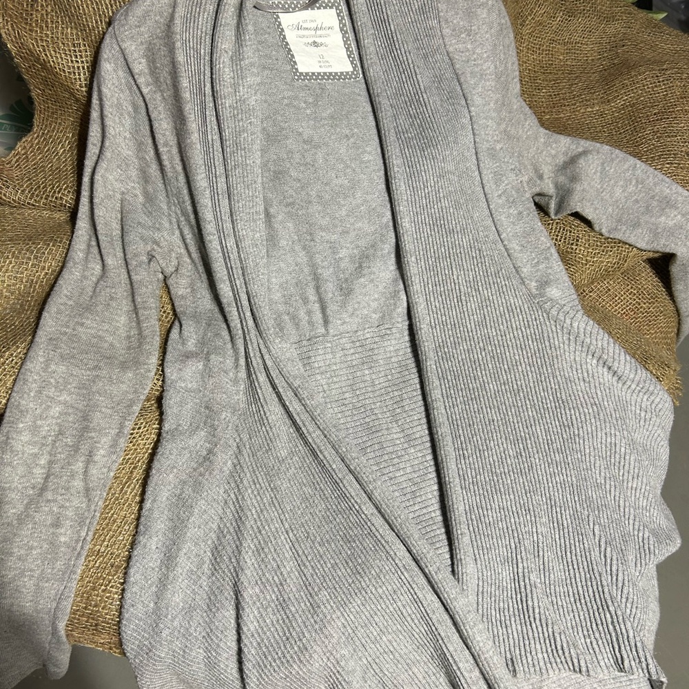 Atmosphere Gray Cardigan with Open Front and Long Sleeves